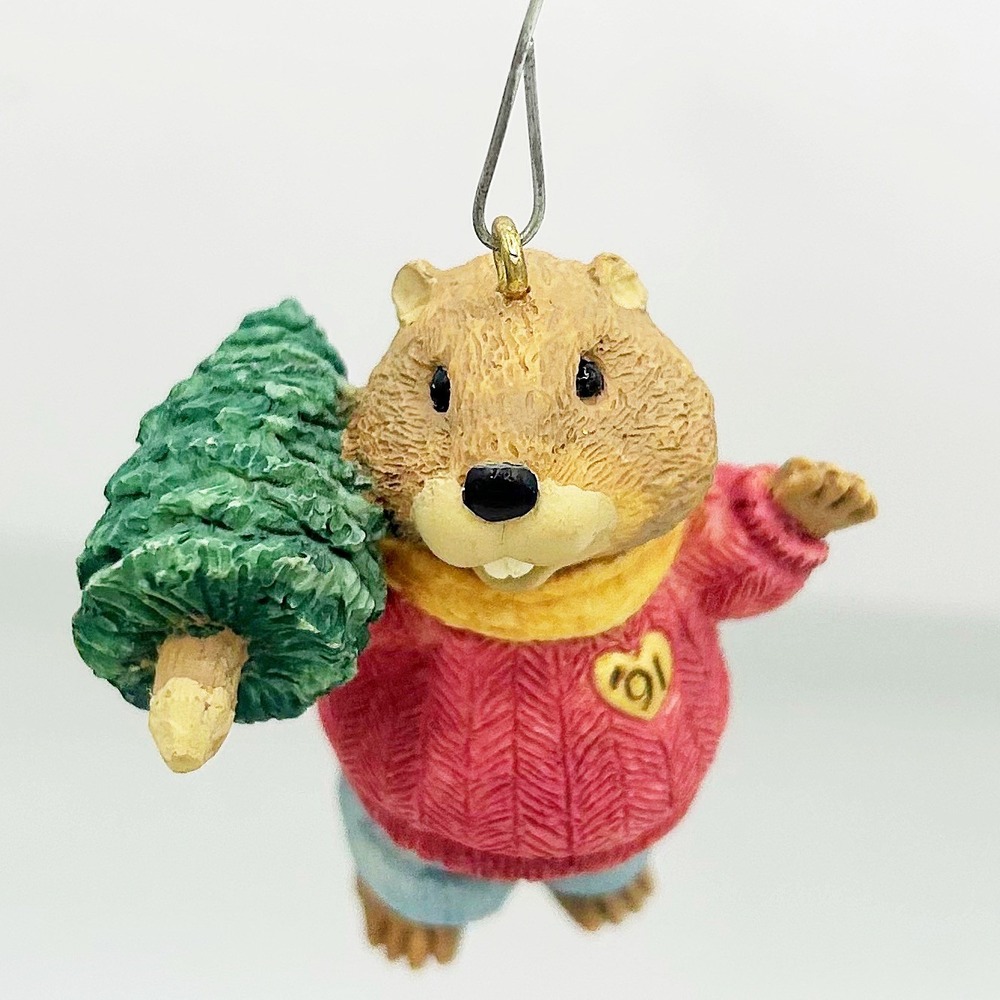 Yule Logger Hallmark Ornament 1991 Beaver with Tree - Picture 6 of 7